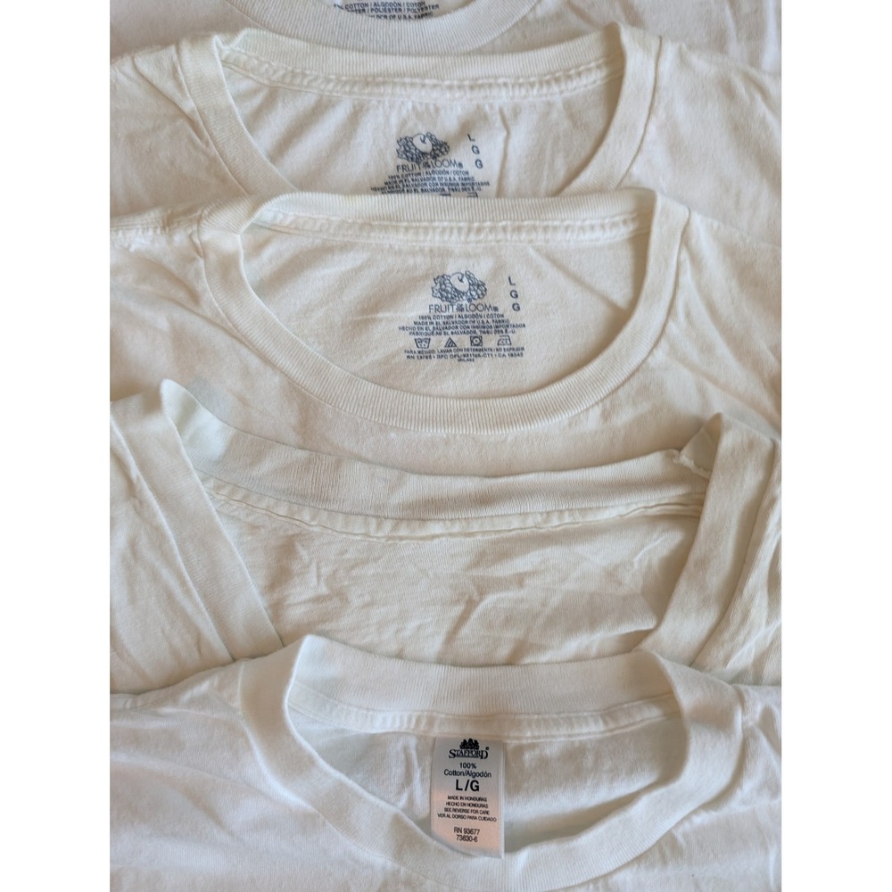 Lot of 7 Mens White T-Shirts Fruit of the Loom Stafford Large Crew Neck Tee - Picture 2 of 7